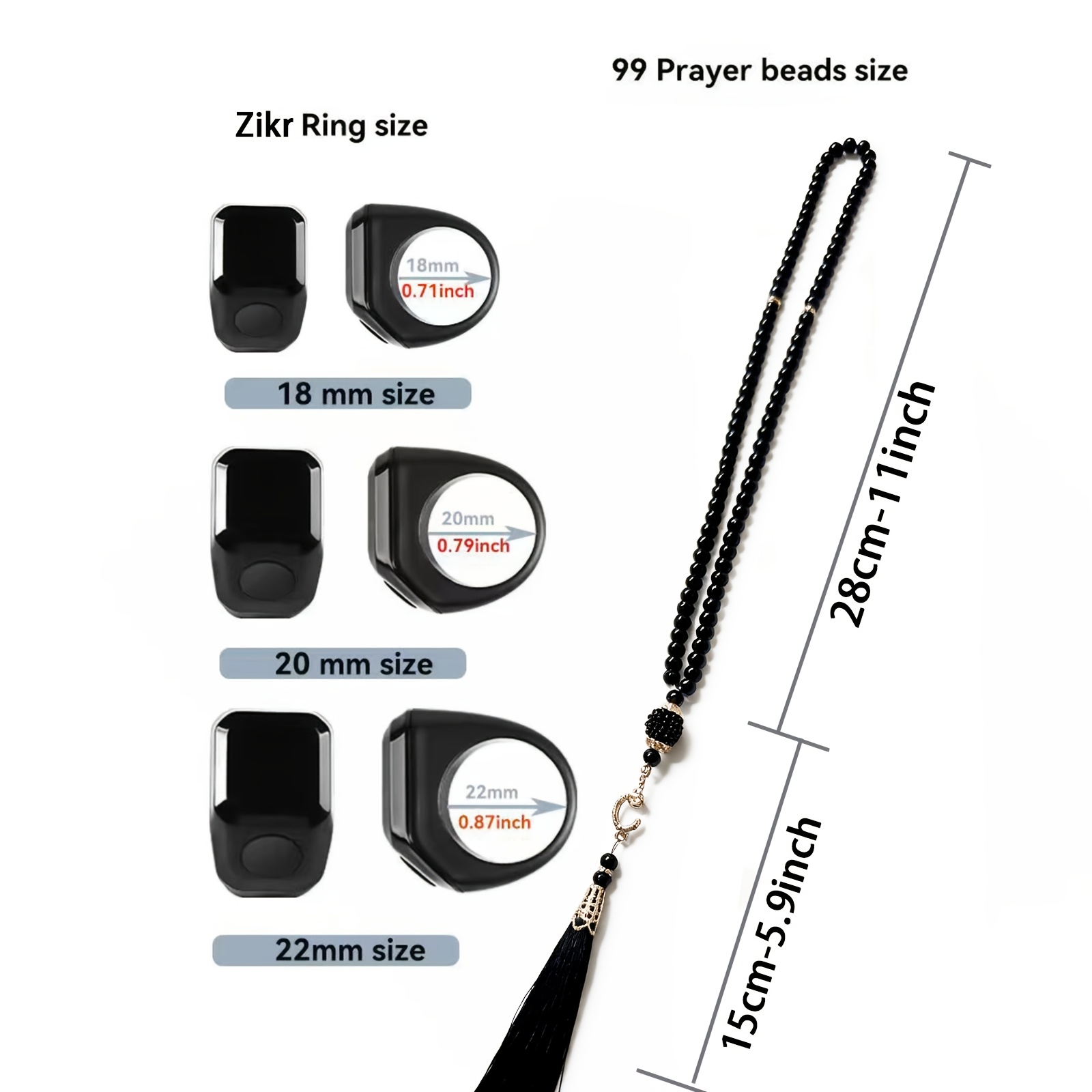 2pcs Smart Ring Set with Zikr Ring and Prayer Beads